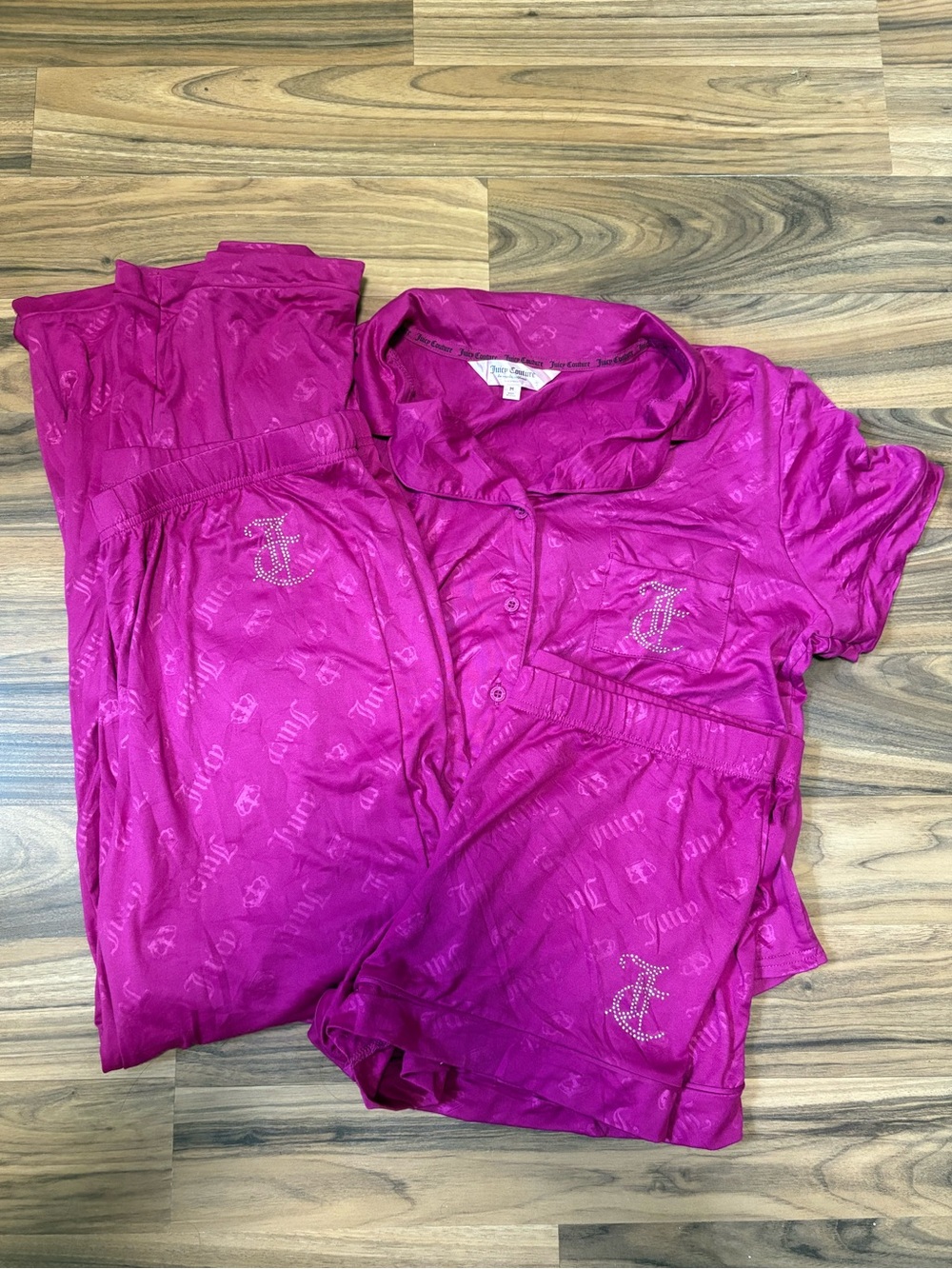 Juicy Couture Velour 3PC PJ Set Shorts Pants Shirt M